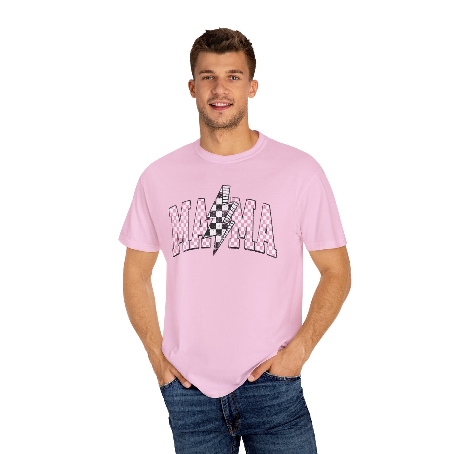 Mama Checkered Lightning Bolt Tee,Mom Shirt, Vintage Grunge Aesthetic, Cool Gift For Mom, Mothers Day, Oversized Comfort Colors T Shirt,