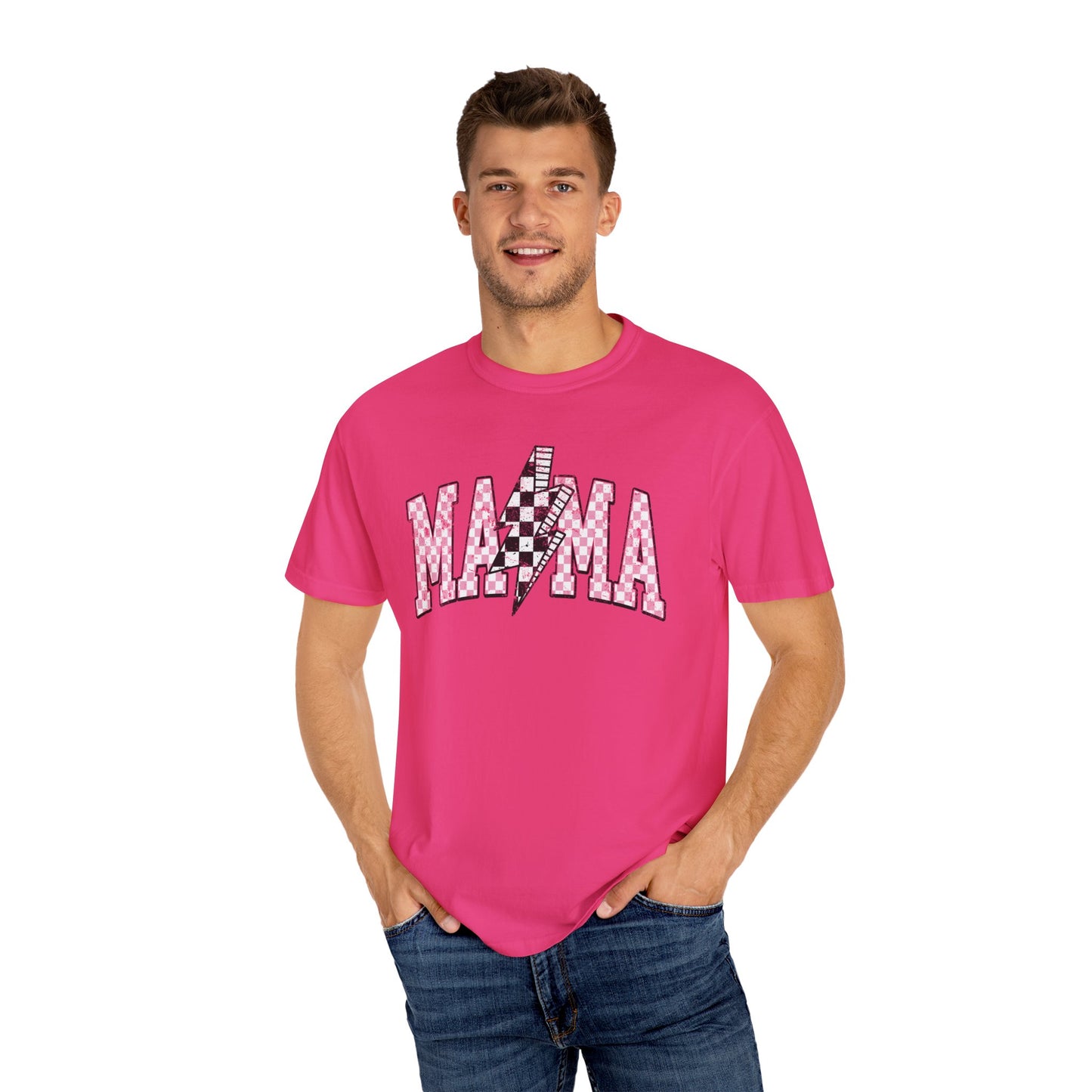 Mama Checkered Lightning Bolt Tee,Mom Shirt, Vintage Grunge Aesthetic, Cool Gift For Mom, Mothers Day, Oversized Comfort Colors T Shirt,