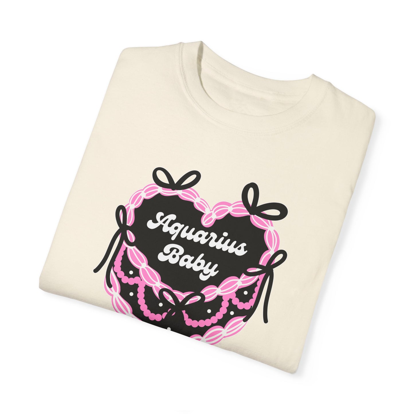 Aquarius Baby Heart Cake T-Shirt, Zodiac Tee, Birthday Gift, Comfort Colors Bow Shirt, Coquette Core, Aquarius Gift Preppy