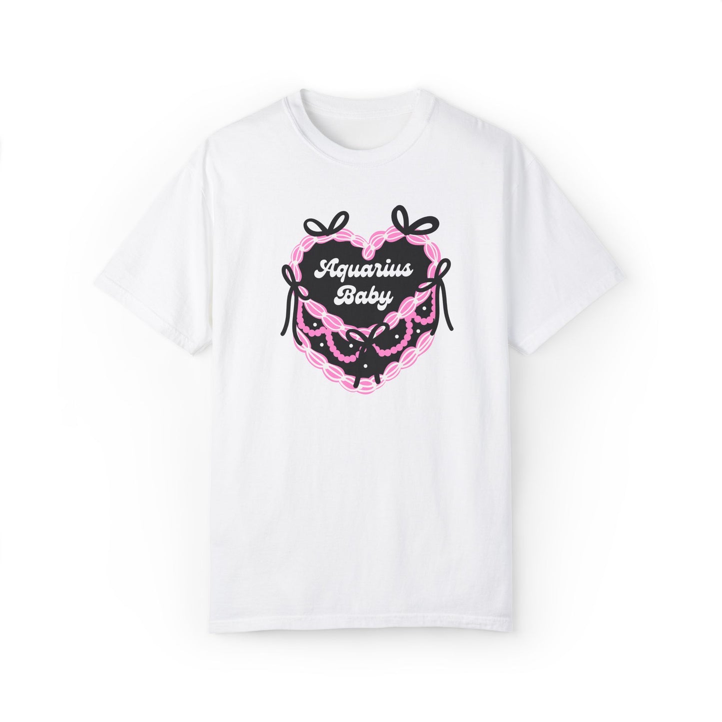 Aquarius Baby Heart Cake T-Shirt, Zodiac Tee, Birthday Gift, Comfort Colors Bow Shirt, Coquette Core, Aquarius Gift Preppy