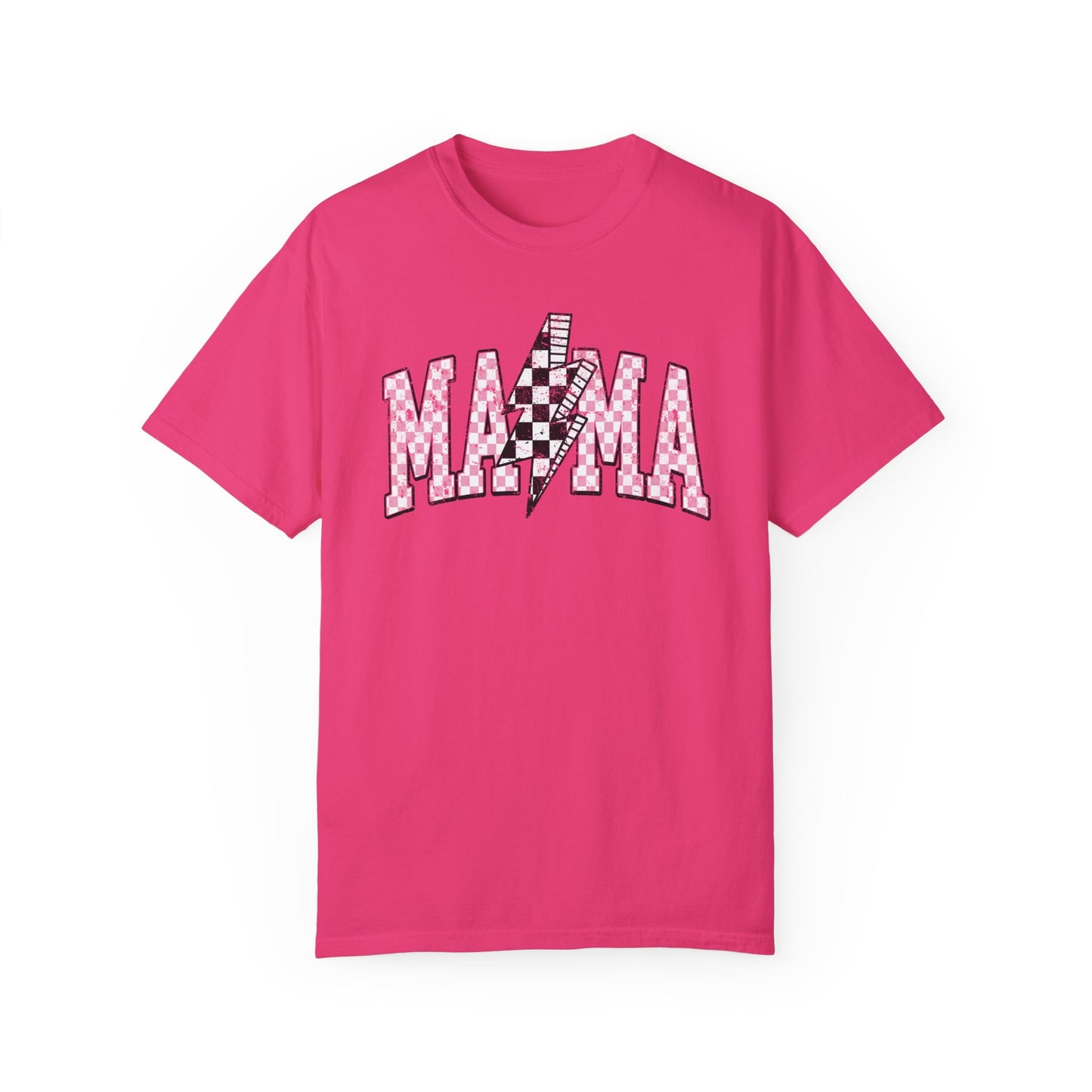 Mama Checkered Lightning Bolt Tee,Mom Shirt, Vintage Grunge Aesthetic, Cool Gift For Mom, Mothers Day, Oversized Comfort Colors T Shirt,