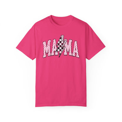 Mama Checkered Lightning Bolt Tee,Mom Shirt, Vintage Grunge Aesthetic, Cool Gift For Mom, Mothers Day, Oversized Comfort Colors T Shirt,