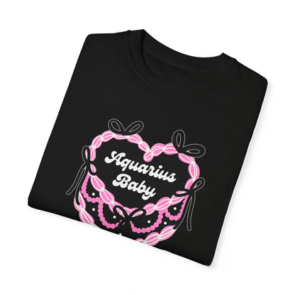 Aquarius Baby Heart Cake T-Shirt, Zodiac Tee, Birthday Gift, Comfort Colors Bow Shirt, Coquette Core, Aquarius Gift Preppy