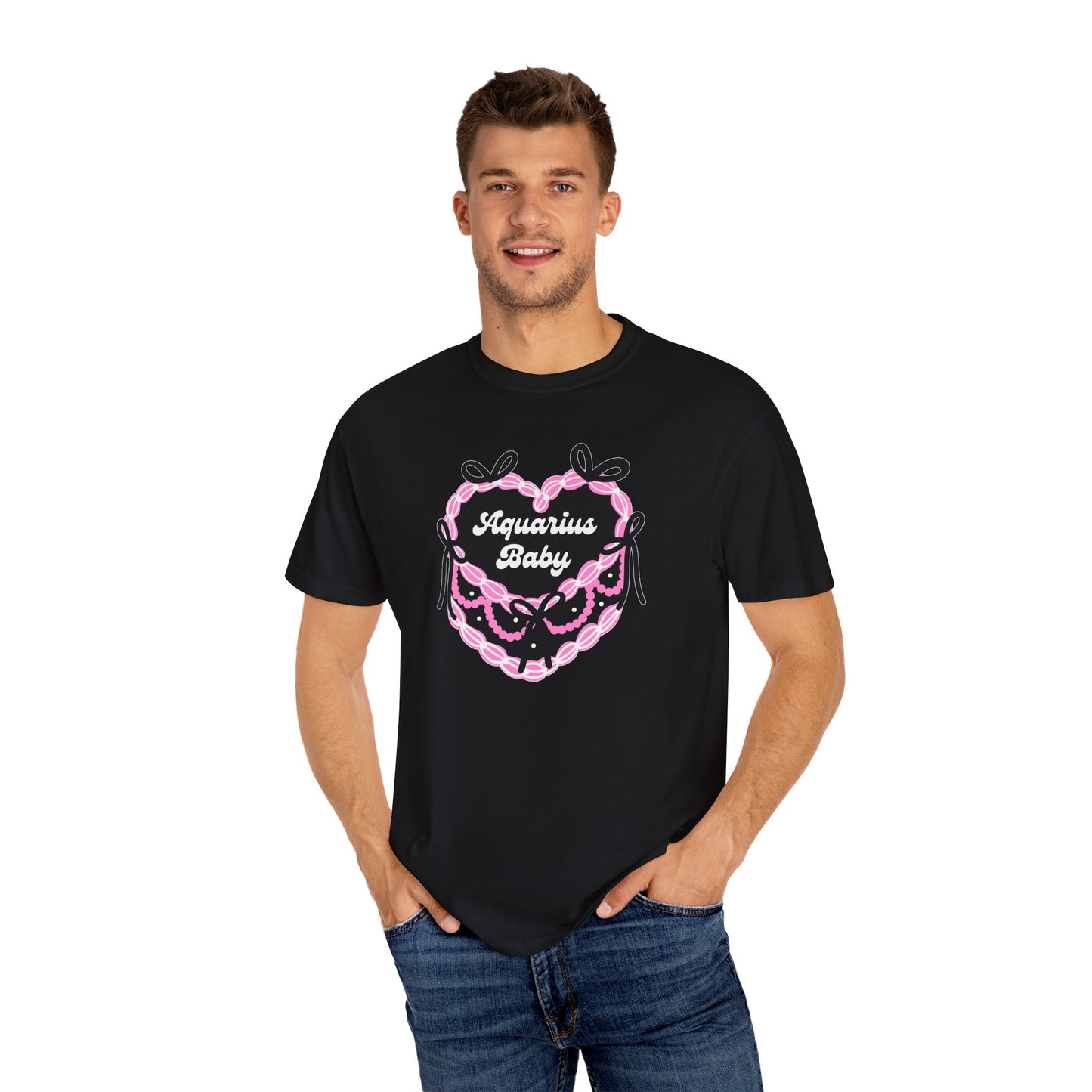 Aquarius Baby Heart Cake T-Shirt, Zodiac Tee, Birthday Gift, Comfort Colors Bow Shirt, Coquette Core, Aquarius Gift Preppy