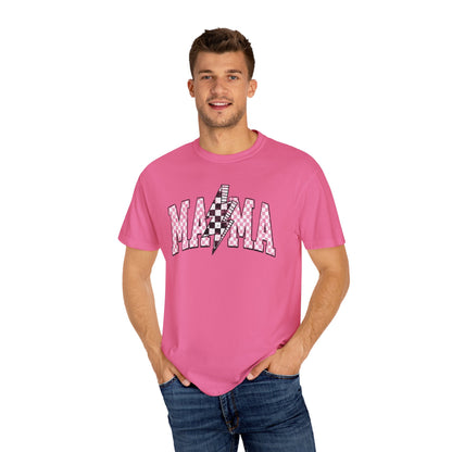 Mama Checkered Lightning Bolt Tee,Mom Shirt, Vintage Grunge Aesthetic, Cool Gift For Mom, Mothers Day, Oversized Comfort Colors T Shirt,