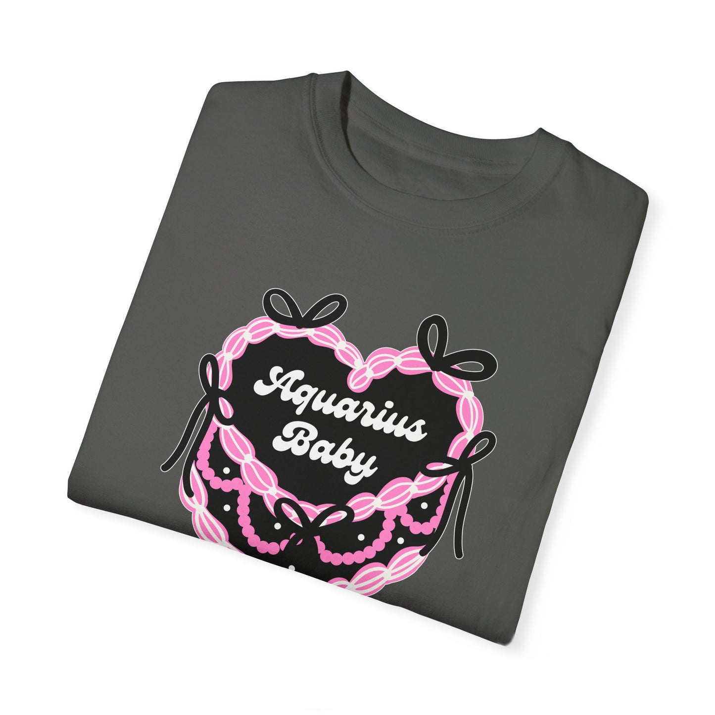 Aquarius Baby Heart Cake T-Shirt, Zodiac Tee, Birthday Gift, Comfort Colors Bow Shirt, Coquette Core, Aquarius Gift Preppy