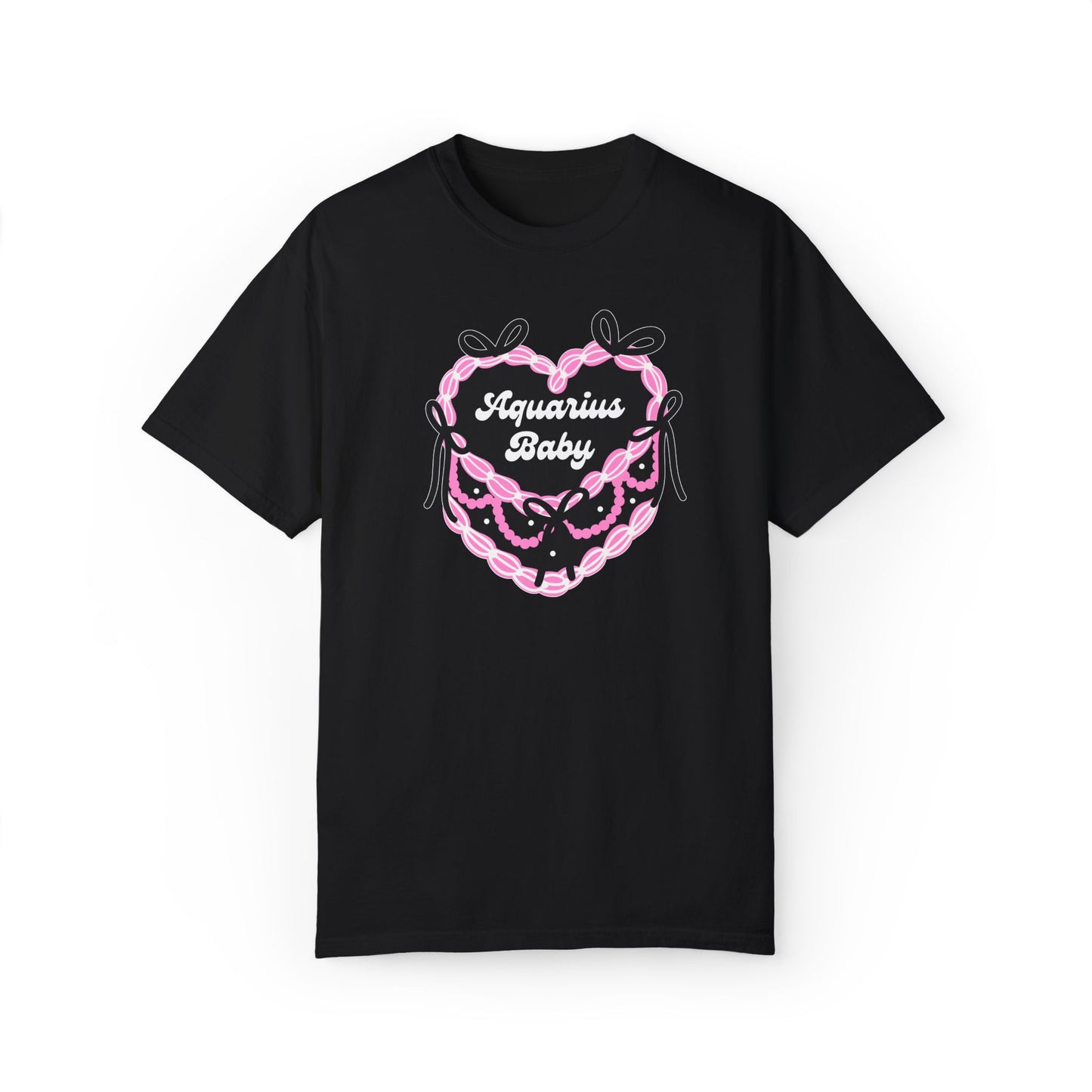 Aquarius Baby Heart Cake T-Shirt, Zodiac Tee, Birthday Gift, Comfort Colors Bow Shirt, Coquette Core, Aquarius Gift Preppy