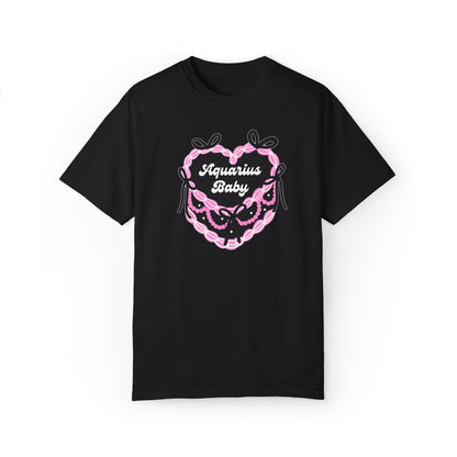 Aquarius Baby Heart Cake T-Shirt, Zodiac Tee, Birthday Gift, Comfort Colors Bow Shirt, Coquette Core, Aquarius Gift Preppy