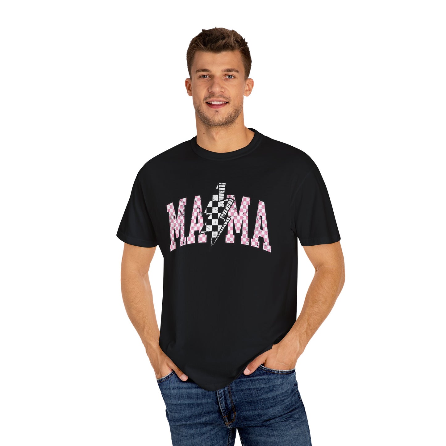 Mama Checkered Lightning Bolt Tee,Mom Shirt, Vintage Grunge Aesthetic, Cool Gift For Mom, Mothers Day, Oversized Comfort Colors T Shirt,