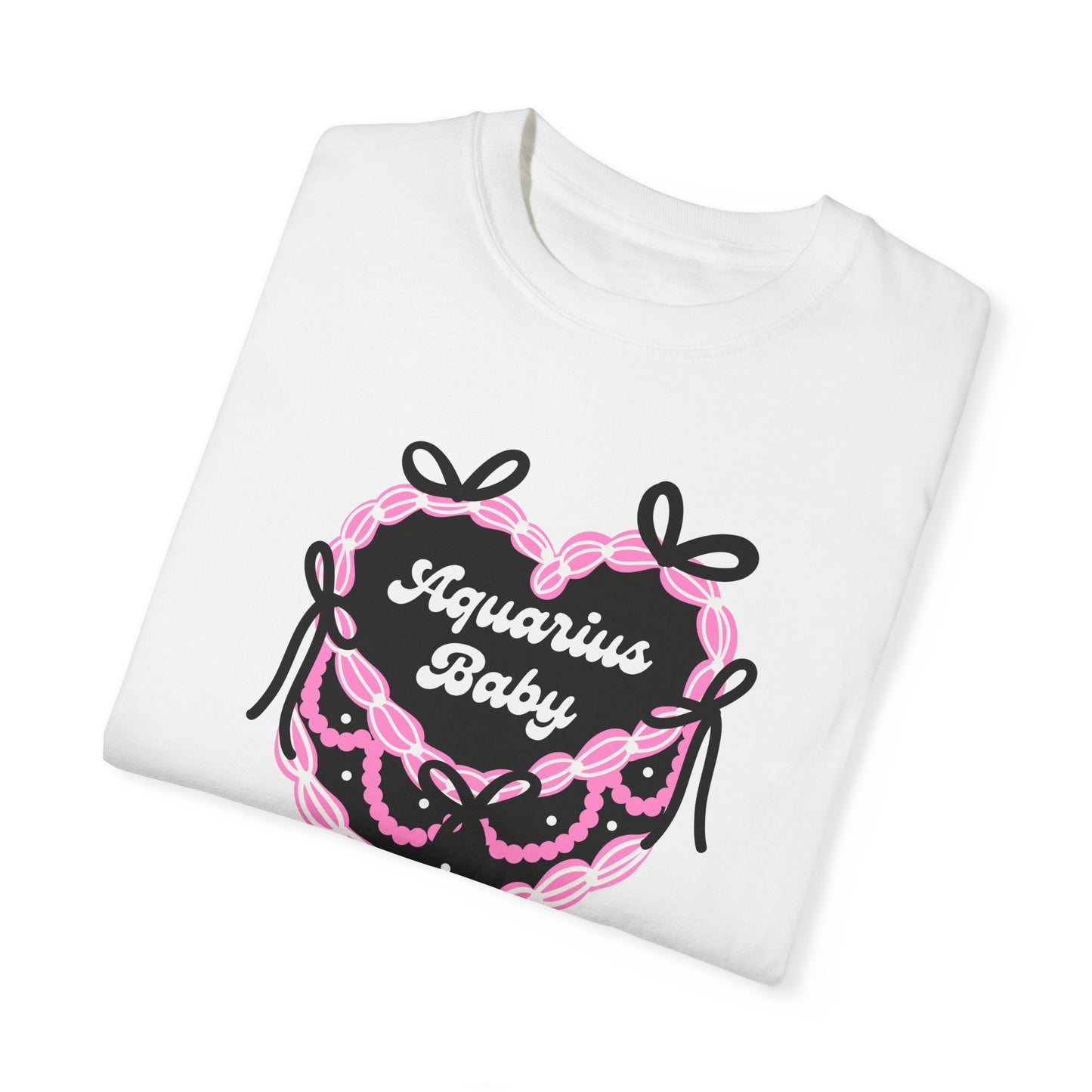 Aquarius Baby Heart Cake T-Shirt, Zodiac Tee, Birthday Gift, Comfort Colors Bow Shirt, Coquette Core, Aquarius Gift Preppy