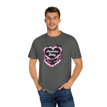 Aquarius Baby Heart Cake T-Shirt, Zodiac Tee, Birthday Gift, Comfort Colors Bow Shirt, Coquette Core, Aquarius Gift Preppy