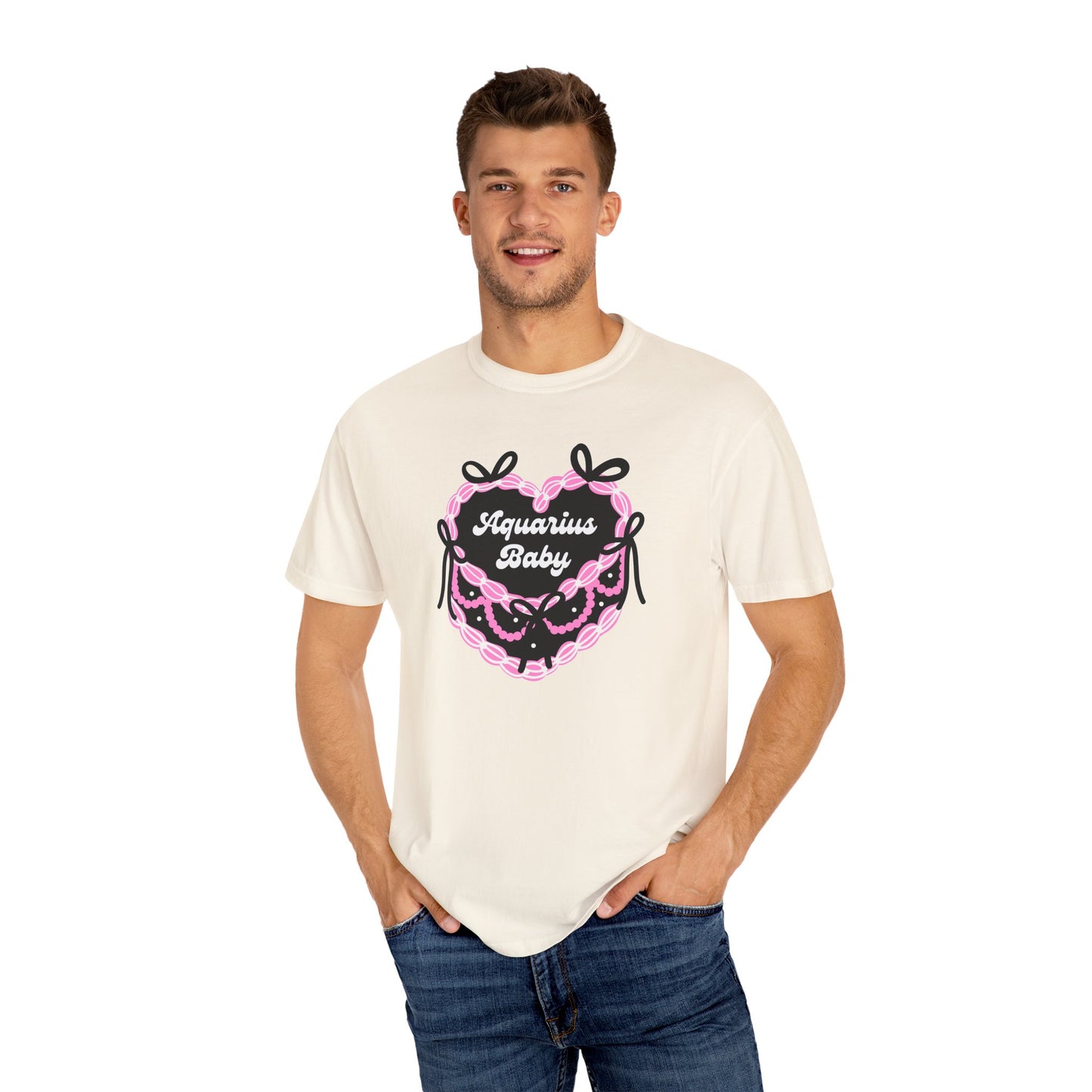Aquarius Baby Heart Cake T-Shirt, Zodiac Tee, Birthday Gift, Comfort Colors Bow Shirt, Coquette Core, Aquarius Gift Preppy