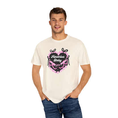 Aquarius Baby Heart Cake T-Shirt, Zodiac Tee, Birthday Gift, Comfort Colors Bow Shirt, Coquette Core, Aquarius Gift Preppy