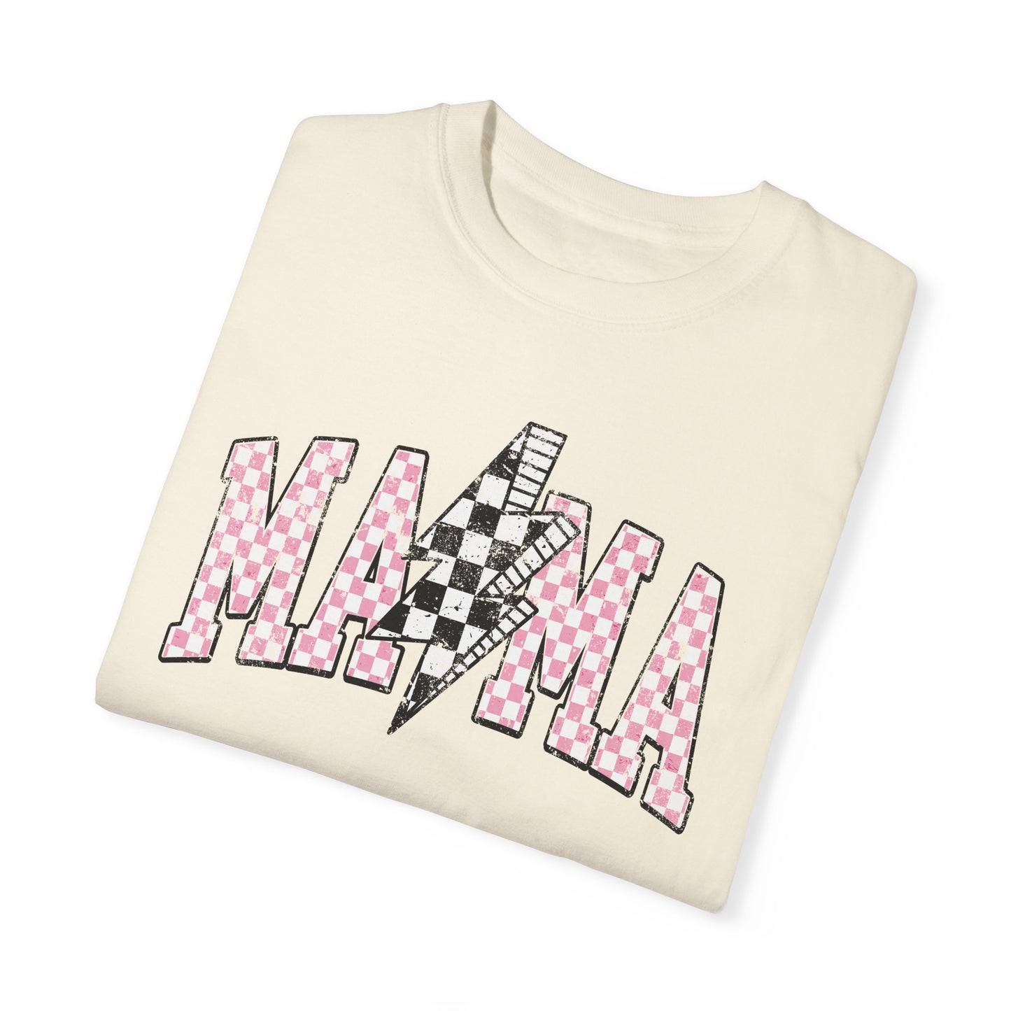 Mama Checkered Lightning Bolt Tee,Mom Shirt, Vintage Grunge Aesthetic, Cool Gift For Mom, Mothers Day, Oversized Comfort Colors T Shirt,