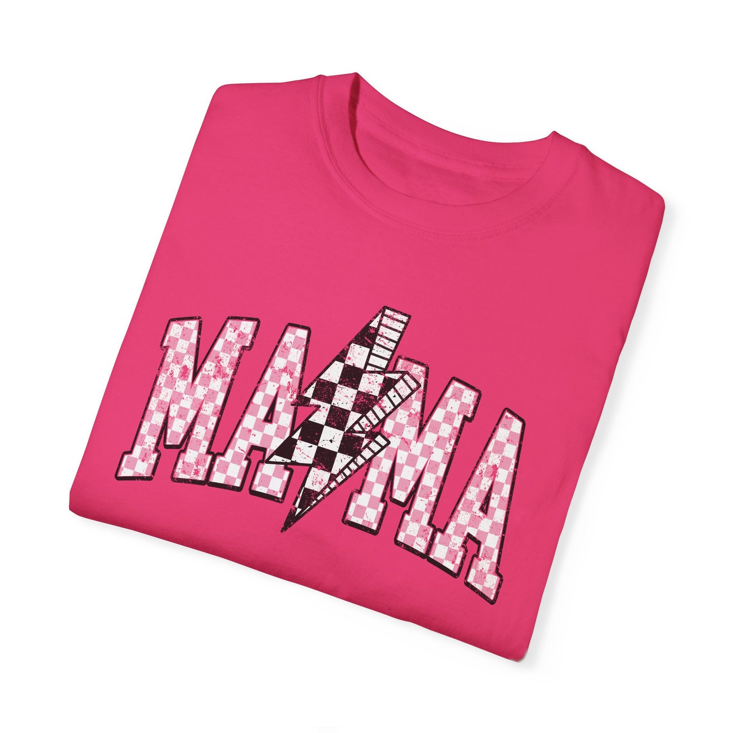 Mama Checkered Lightning Bolt Tee,Mom Shirt, Vintage Grunge Aesthetic, Cool Gift For Mom, Mothers Day, Oversized Comfort Colors T Shirt,