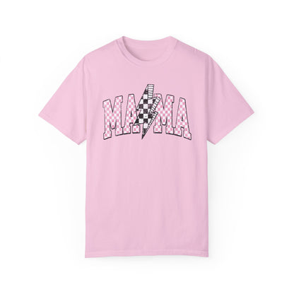 Mama Checkered Lightning Bolt Tee,Mom Shirt, Vintage Grunge Aesthetic, Cool Gift For Mom, Mothers Day, Oversized Comfort Colors T Shirt,
