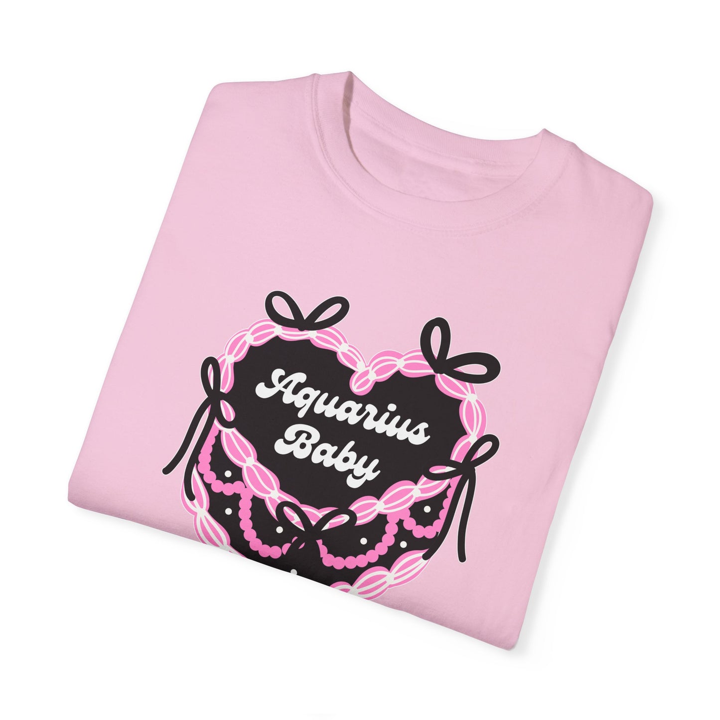 Aquarius Baby Heart Cake T-Shirt, Zodiac Tee, Birthday Gift, Comfort Colors Bow Shirt, Coquette Core, Aquarius Gift Preppy