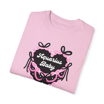 Aquarius Baby Heart Cake T-Shirt, Zodiac Tee, Birthday Gift, Comfort Colors Bow Shirt, Coquette Core, Aquarius Gift Preppy