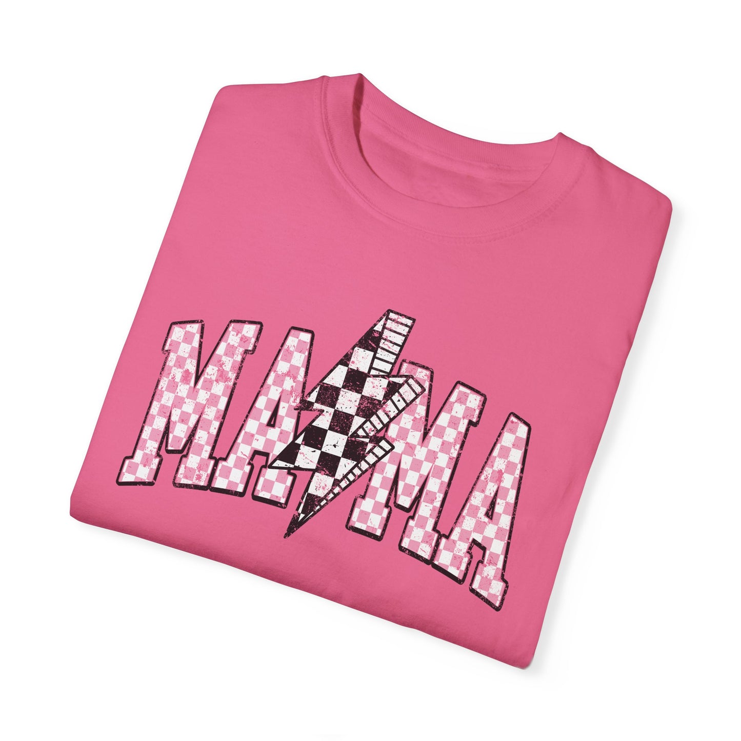 Mama Checkered Lightning Bolt Tee,Mom Shirt, Vintage Grunge Aesthetic, Cool Gift For Mom, Mothers Day, Oversized Comfort Colors T Shirt,