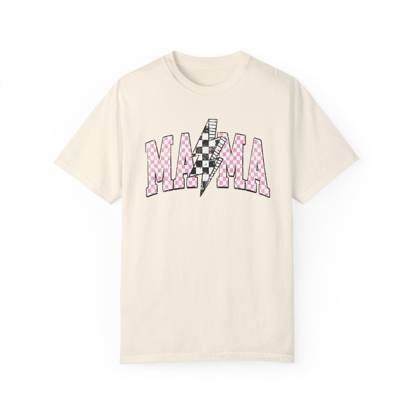 Mama Checkered Lightning Bolt Tee,Mom Shirt, Vintage Grunge Aesthetic, Cool Gift For Mom, Mothers Day, Oversized Comfort Colors T Shirt,