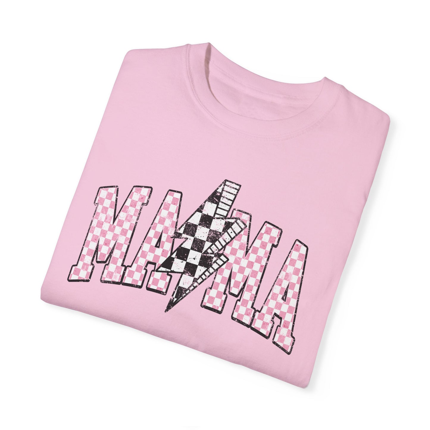 Mama Checkered Lightning Bolt Tee,Mom Shirt, Vintage Grunge Aesthetic, Cool Gift For Mom, Mothers Day, Oversized Comfort Colors T Shirt,