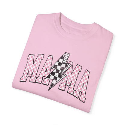 Mama Checkered Lightning Bolt Tee,Mom Shirt, Vintage Grunge Aesthetic, Cool Gift For Mom, Mothers Day, Oversized Comfort Colors T Shirt,