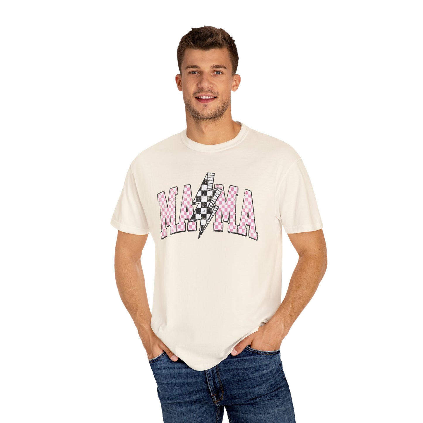 Mama Checkered Lightning Bolt Tee,Mom Shirt, Vintage Grunge Aesthetic, Cool Gift For Mom, Mothers Day, Oversized Comfort Colors T Shirt,