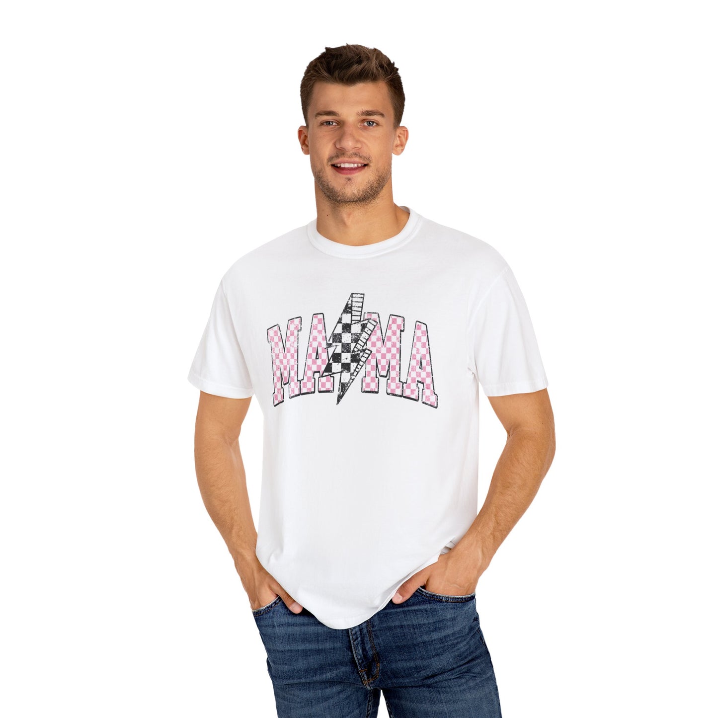 Mama Checkered Lightning Bolt Tee,Mom Shirt, Vintage Grunge Aesthetic, Cool Gift For Mom, Mothers Day, Oversized Comfort Colors T Shirt,