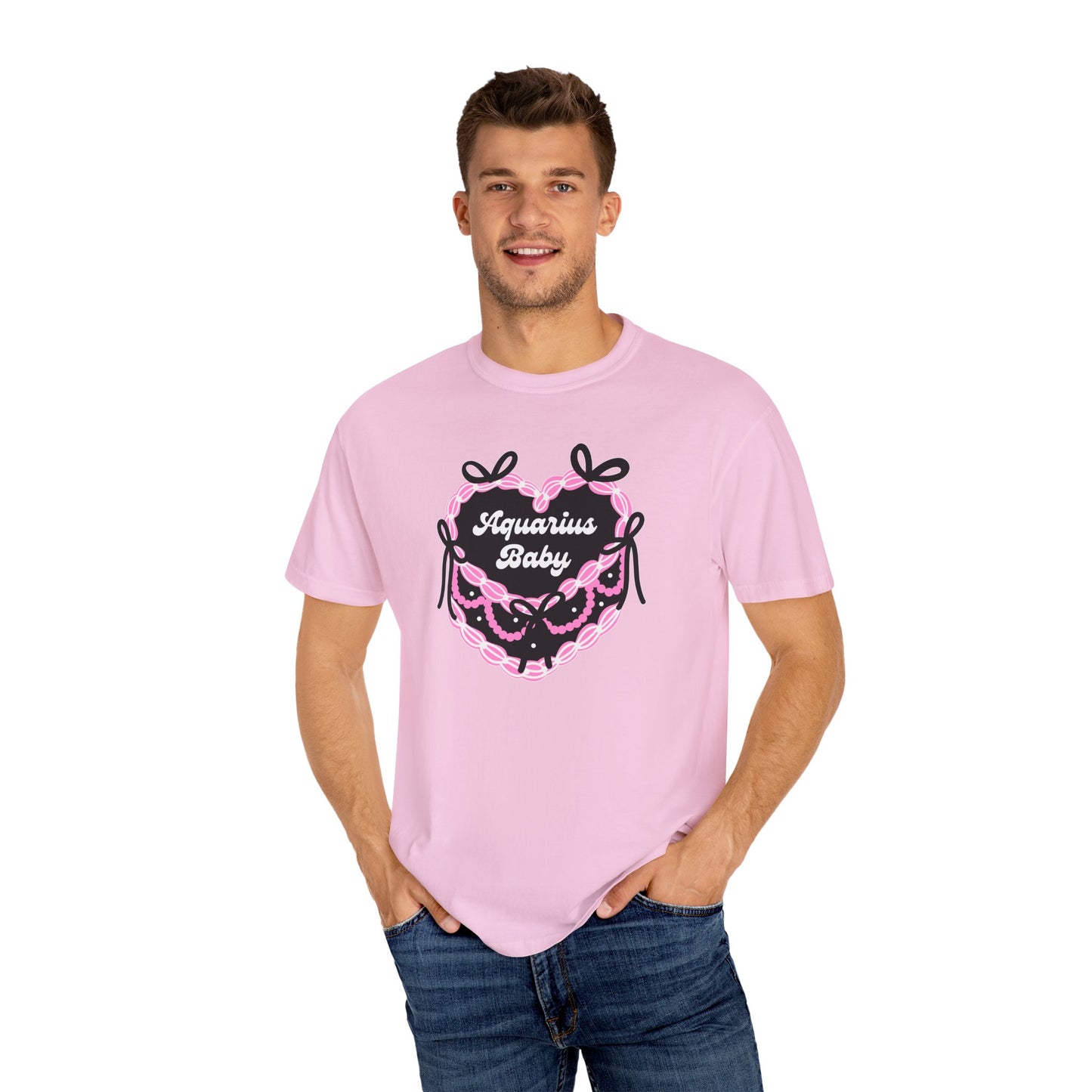 Aquarius Baby Heart Cake T-Shirt, Zodiac Tee, Birthday Gift, Comfort Colors Bow Shirt, Coquette Core, Aquarius Gift Preppy