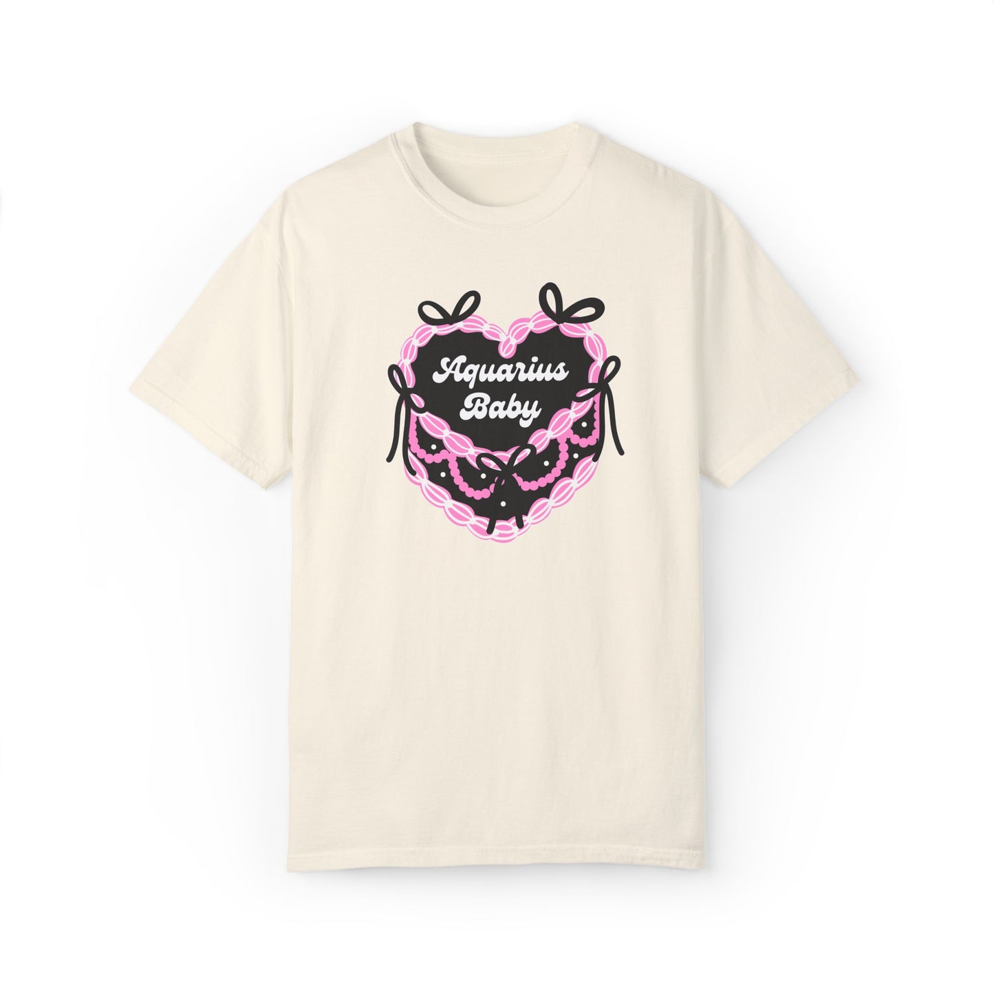 Aquarius Baby Heart Cake T-Shirt, Zodiac Tee, Birthday Gift, Comfort Colors Bow Shirt, Coquette Core, Aquarius Gift Preppy